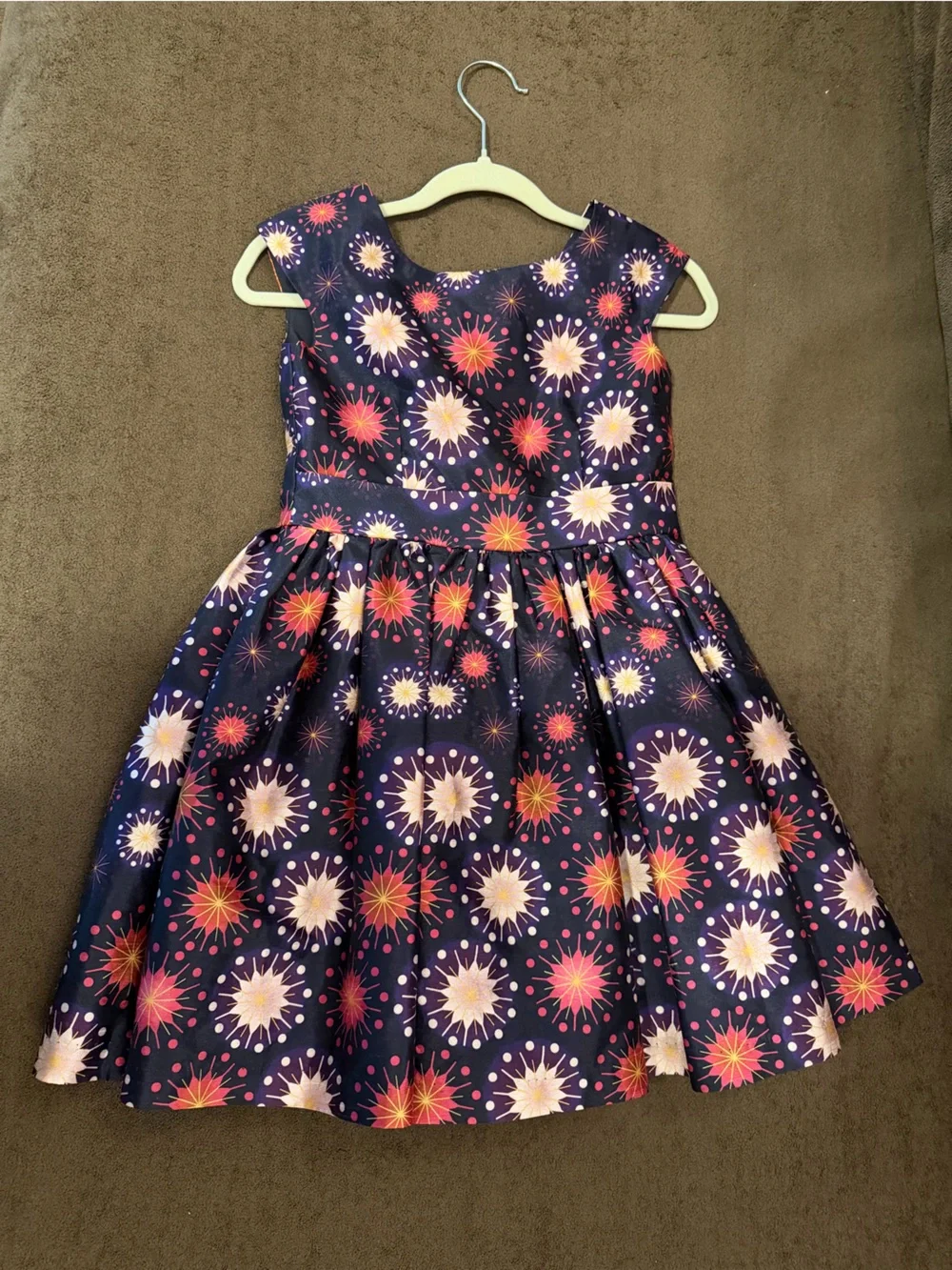 Pippa & Julie Navy Dress with Pink, Coral & Cream Starburst Print